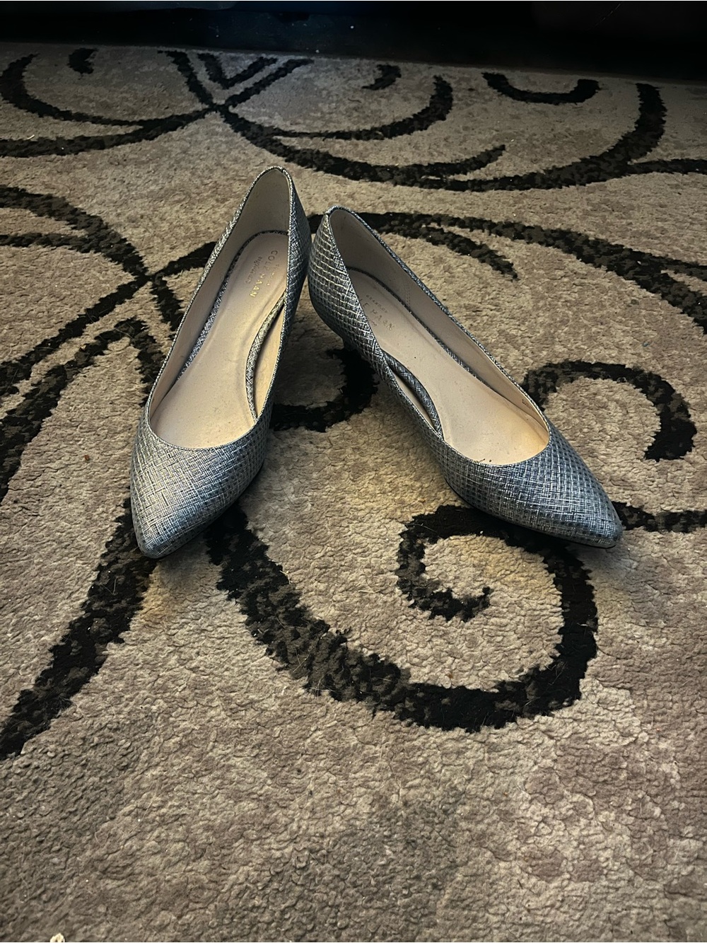 Cole Haan Metallic Silver Pointed Toe kitten heels size 7.5B good condition